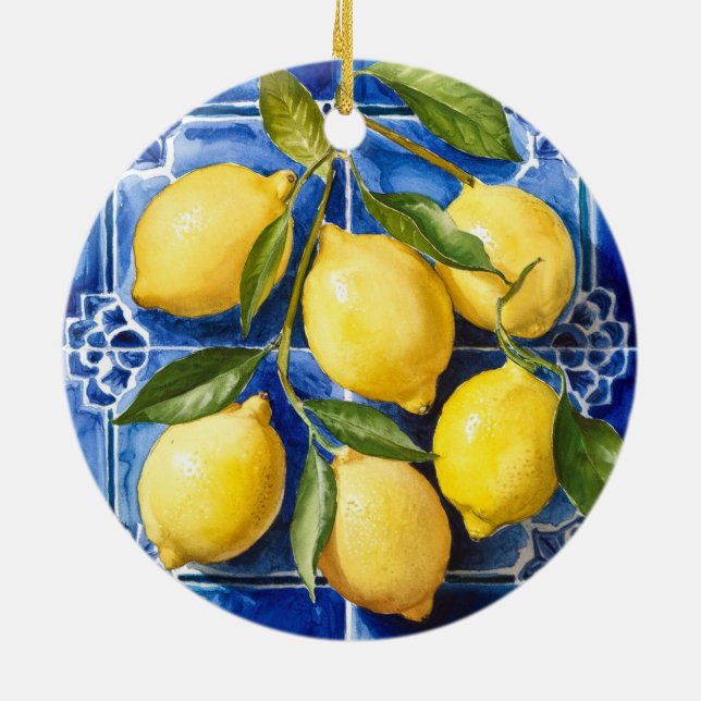 Trendy Modern Portuguese Tiles Azulejos Blue Ceramic Ornament (Back)