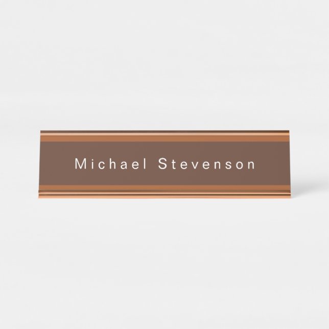 Trendy Modern Professional Brown Desk Name Plate (Front)