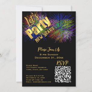 Trendy modern QR code e-vite New Year's Party  Invitation