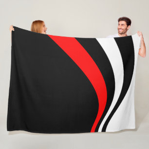 Trendy Modern Red Black and white Striped Fleece Blanket