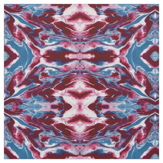 Trendy Modern Red Blue Marble Pattern Fabric (Swatch)