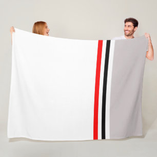 Trendy Modern Red Grey black and white Striped Fleece Blanket