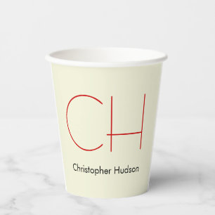 Trendy Modern Red Monogram Beige  Paper Cups
