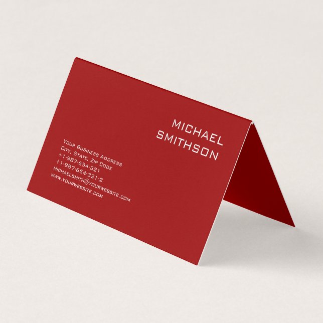 Trendy Modern Red White Business Card (Front)