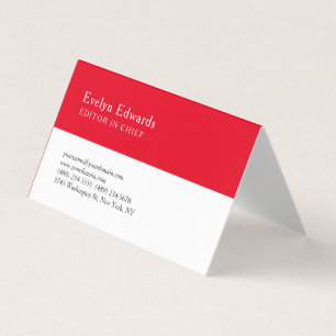 Trendy Modern Red White Minimalist Plain Business Card