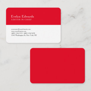 Trendy Modern Red White Minimalist Plain Business Card