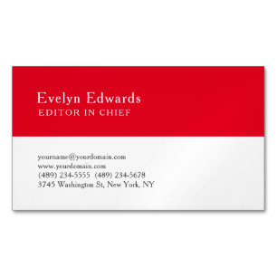 Trendy Modern Red White Minimalist Plain Magnetic Business Card