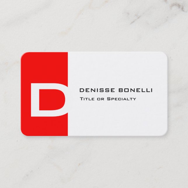 Trendy modern red white monogram expressive business card (Front)