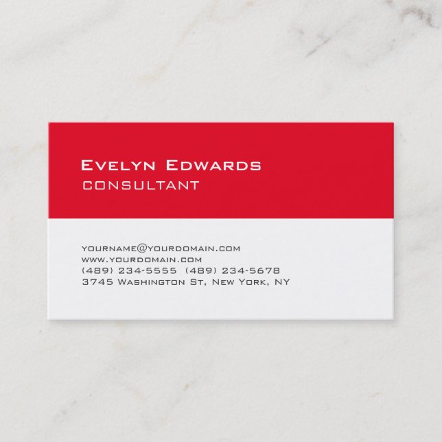 Trendy Modern Red White Stripes Consultant Business Card (Front)