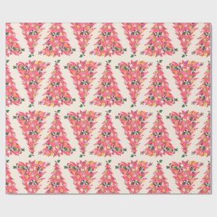 trendy modern retro colour festive christmas tree wrapping paper