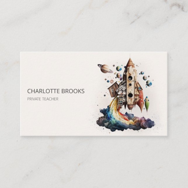 Trendy Modern Rocket Ship Playground Teacher Business Card (Front)