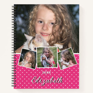 Trendy Modern Script 4 Photo Collage Custom Name Notebook