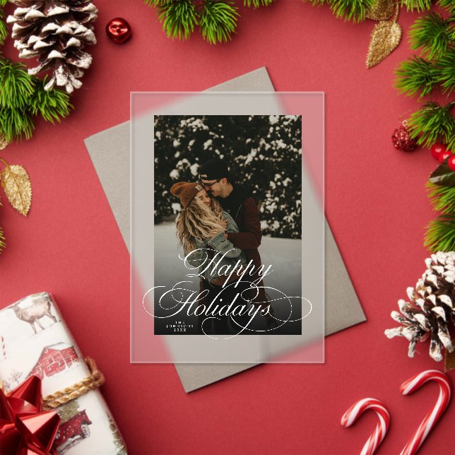 Trendy Modern Script & Arch 1 Photo Christmas Card Acrylic Invitations (Insitu (Holiday))