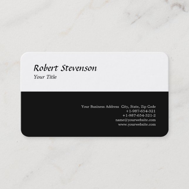 Trendy Modern Script Black White Minimalist Design Business Card (Front)