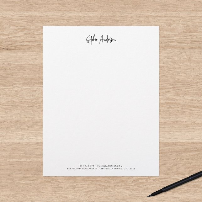 Trendy Modern Script Minimalist Personalised Custom Letterhead (Creator Uploaded)
