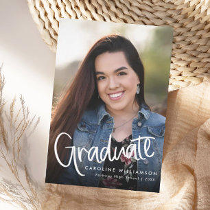 Trendy Modern Script Photo Graduation Announcement