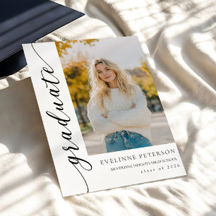 Trendy Modern Script Photo Graduation Invitation
