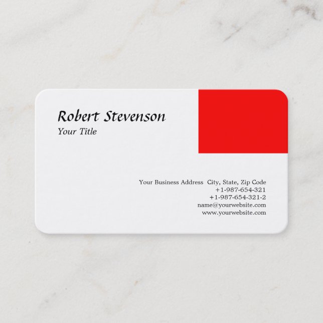 Trendy Modern Script Red & White Minimalist Design Business Card (Front)
