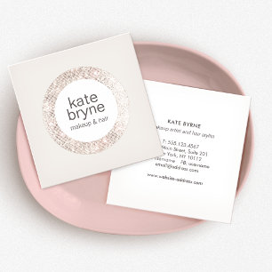 Trendy Modern Silver Sequin Beauty Salon Square Business Card