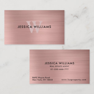 Trendy Modern Simple Monogram Rose Gold   Business Card