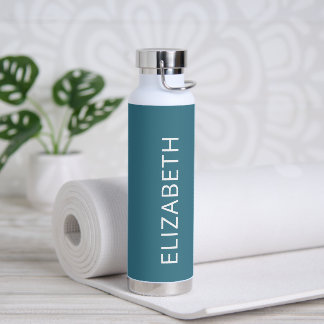 Trendy Modern Simple Personalised Name Teal Blue Water Bottle