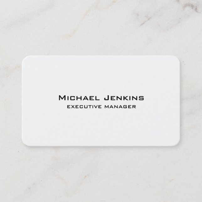 Trendy Modern Simple Plain White Executive Manager Business Card (Front)