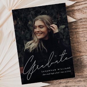 Trendy Modern Simple Script Two Photo Graduation   Announcement