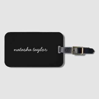 Trendy Modern Solid Black Script Monogram Luggage Tag
