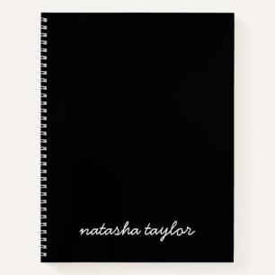 Trendy Modern Solid Black Script Monogram Name Notebook