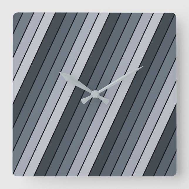 Trendy Modern Space Gray Stripes Square Wall Clock (Front)