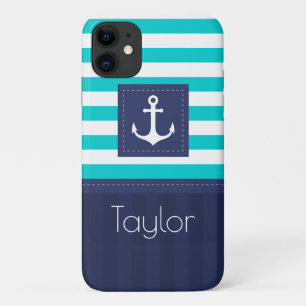 Trendy Modern Striped Nautical Design Custom iPhone 11 Case
