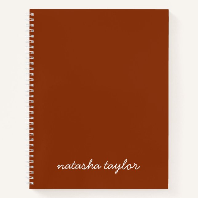 Trendy Modern Terracotta Script Monogram Name Notebook (Front)