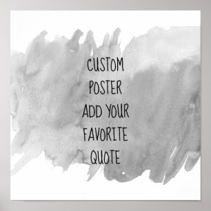 trendy modern watercolor grey and white add quote poster
