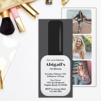 Trendy Modern White & Black Nail Polish Birthday Invitation