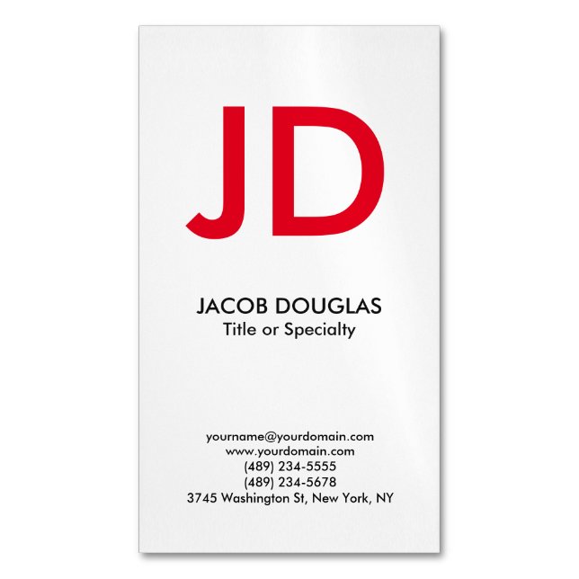 Trendy modern white grey bold monogram 	Magnetic business card (Front Vertical)