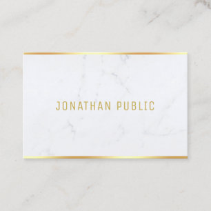 Trendy Modern White Marble Gold Text Template Chic Business Card