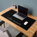 Trendy Modern White Script Name On Black Desk Mat<br><div class="desc">Personalise this modern black desk mat with your name in a modern white script. A perfect back to school gift for a student. Pretty flowing handwritten style script type.</div>