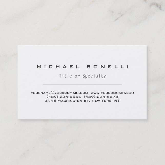 Trendy Modern White Simple Stylish Business Card (Front)