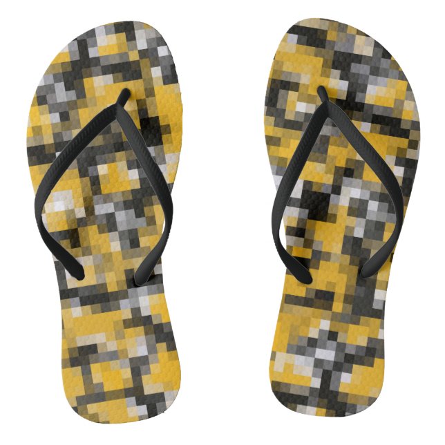 Trendy Modern Yellow Black Mosaic Pattern Thongs (Footbed)
