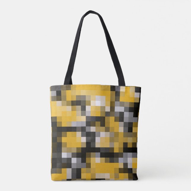 Trendy Modern Yellow Black Mosaic Pattern Tote Bag (Back)