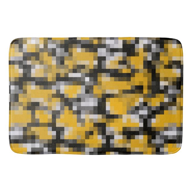 Trendy Modern Yellow Black White Mosaic Pattern Bath Mat (Front)