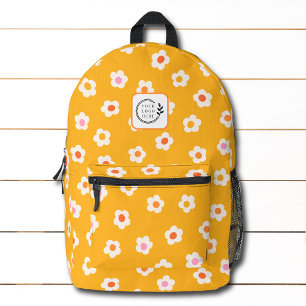 Trendy Modern Yellow Floral Add Logo Corporate Printed Backpack
