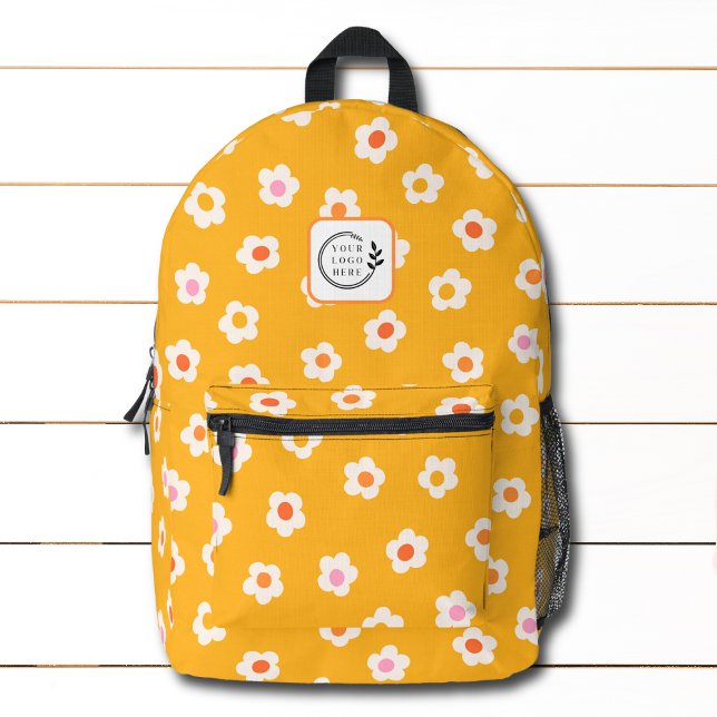 Trendy Modern Yellow Floral Add Logo Corporate Printed Backpack (Creator Uploaded)