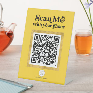 Trendy modern yellow networking QR code sign