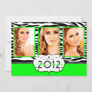 Trendy Modern Zebra Striped Graduation Invitation