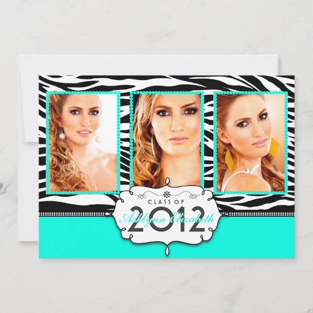 Trendy Modern Zebra Striped Graduation Invitation (Front)