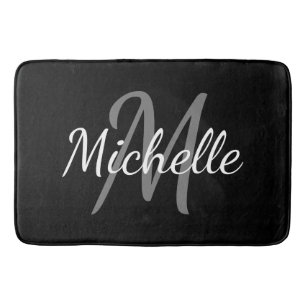 Trendy Monochrome Black and White Monogram  Bath Mat