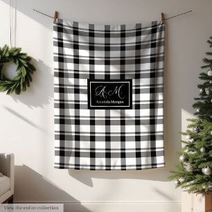 Trendy Monochrome Chequered Blanket Custom Name