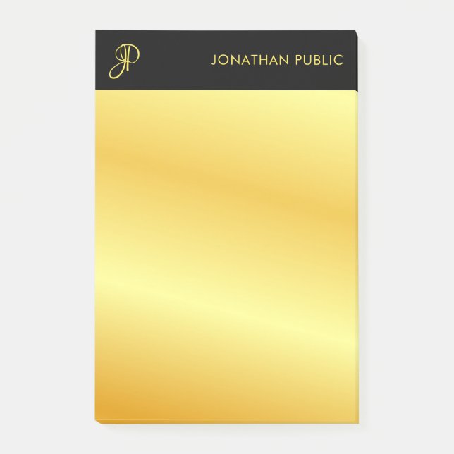 Trendy Monogram Black And Gold Elegant Template Post-it Notes (Front)