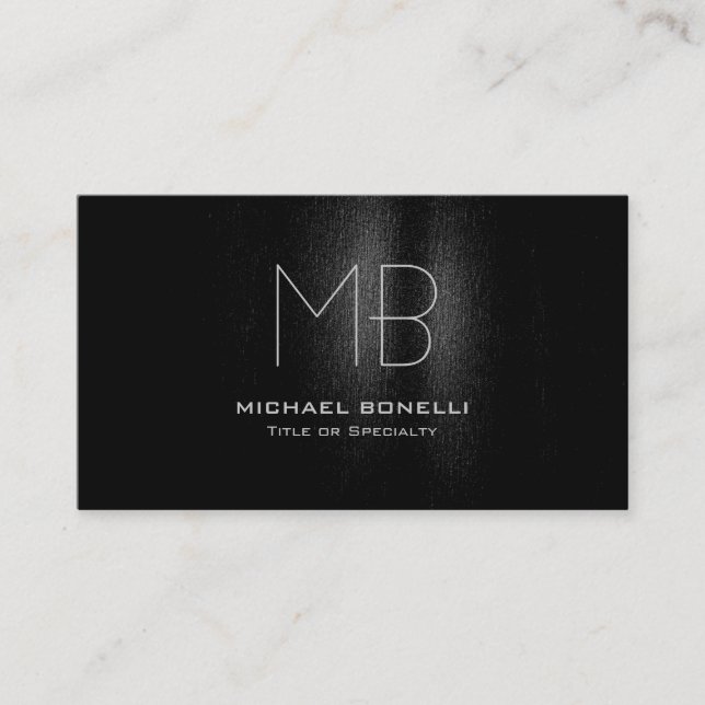 Trendy monogram black grey pattern business card (Front)